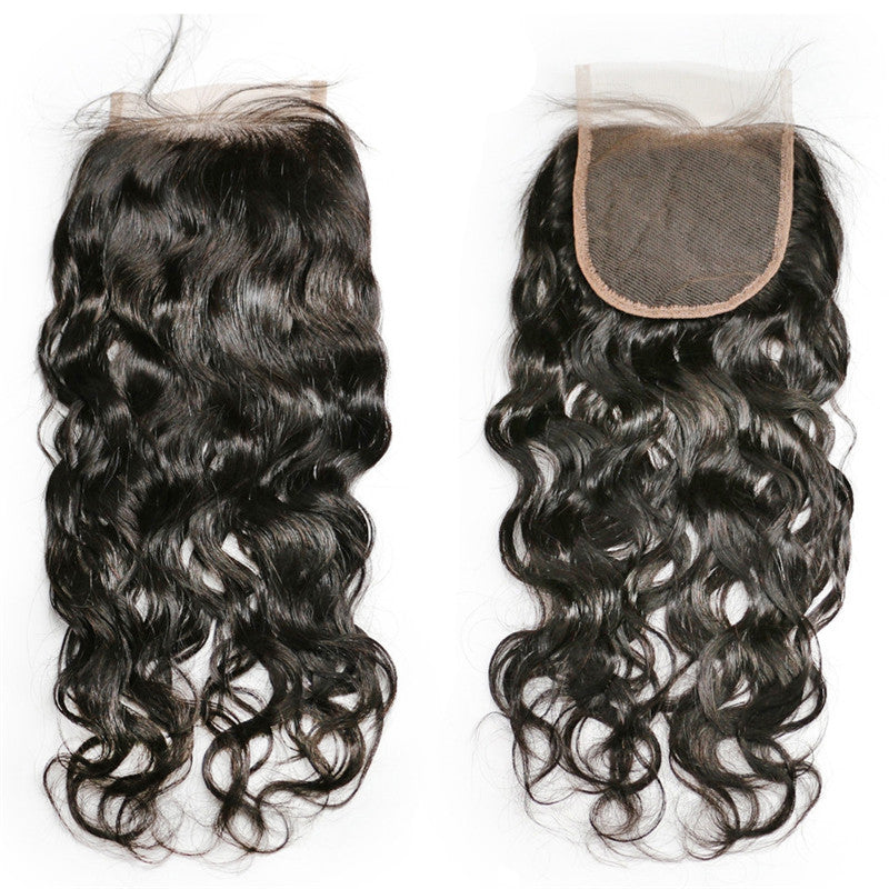 4x4 Lace Closure Water Wave Wholesale Natural Color Free Part Middle 3 Part Virgin Lace Closure