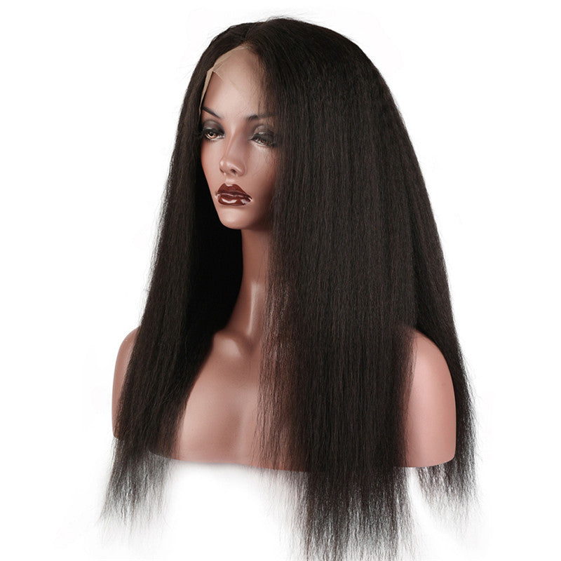 Kinky Straight Lace Front Wig Remy Hair Average Size Pre Plucked Hairline No Shedding No Tangle