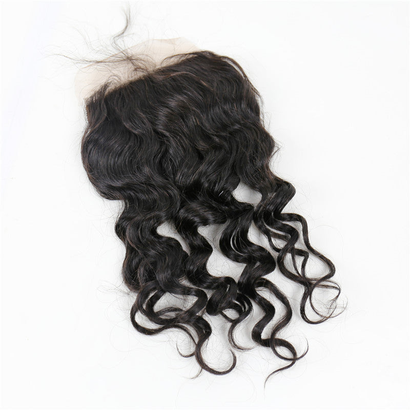 Natural Wave Wavy 4x4 Silk Base Lace Closure Human Hair Natural Headline Medium Brown Lace Baby Hair