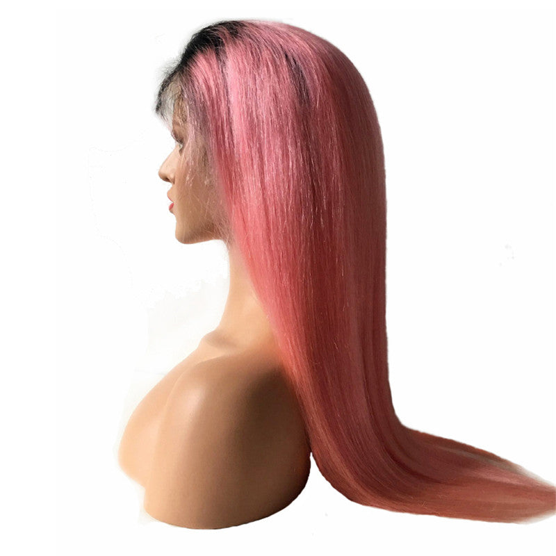 Color Full Lace Wig Straight 1B Pink Ombre Color Glueless 130% Density 100% Human Wigs Full Lace Wig