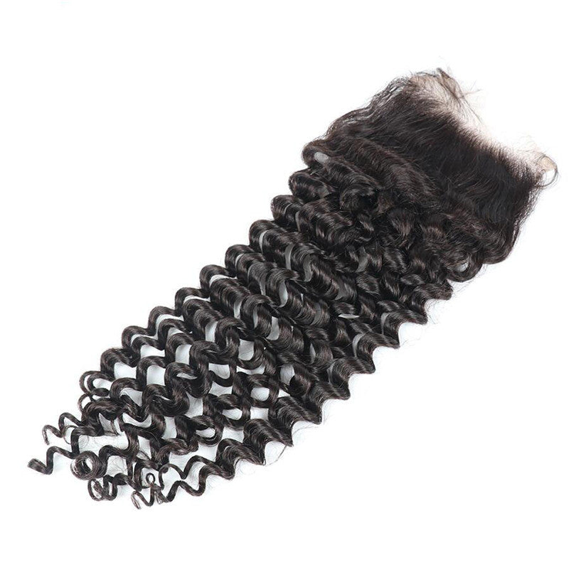 Deep Wave/Curly 4x4 Silk Base Lace Closure Natural Headline Medium Brown Lace Human Hair Baby Hair