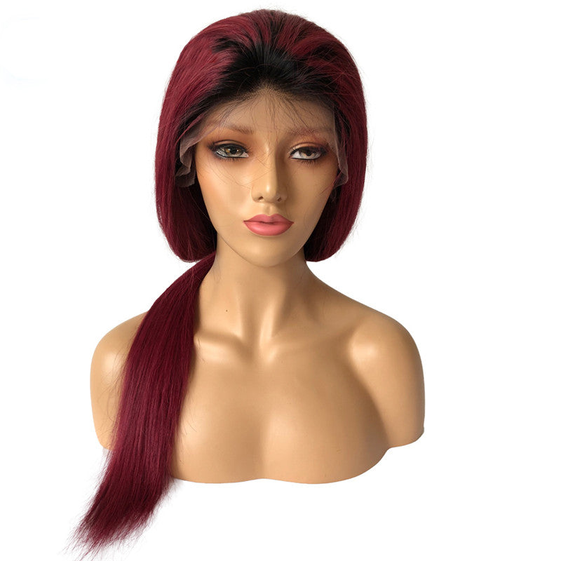 Color Full Lace Wig 1B/99J Straight Unprocessed Human Hair Ombre Color Wigs Wholesale For Black Women