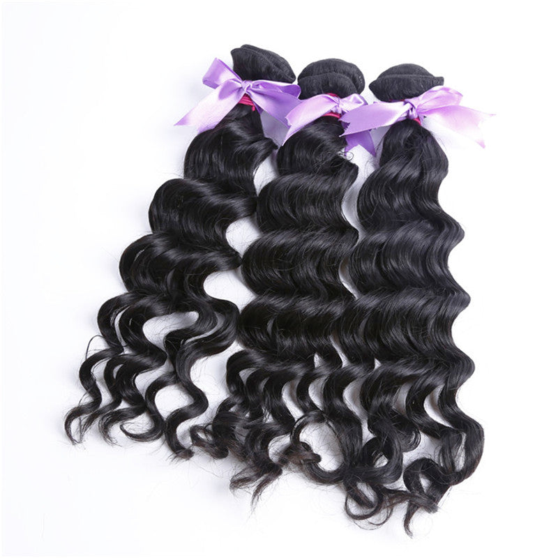 3 Bundles Natural Wave Natural Color Hair With 360 Lace Frontal Wavy Hair