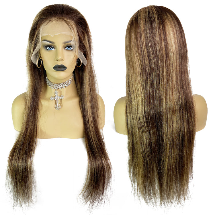 MerryHair 4#27 Highlight Wholesale Cheap Transparent Lace Front Wig Human Hair Lace Wigs
