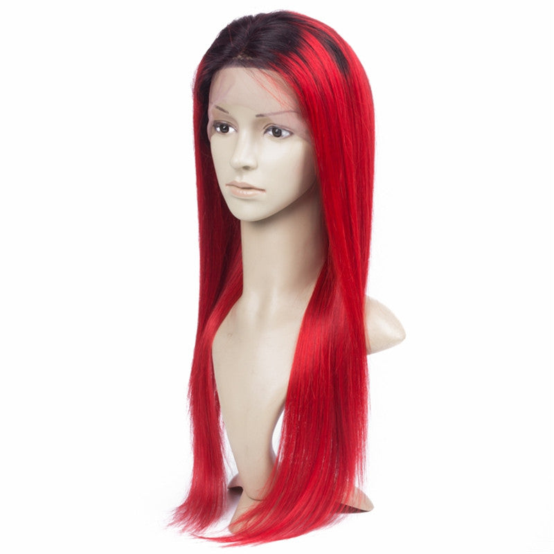 Color Full Lace Wig Straight 1B Red Ombre Color Top Quality For Women Long Straight Virgin Hair