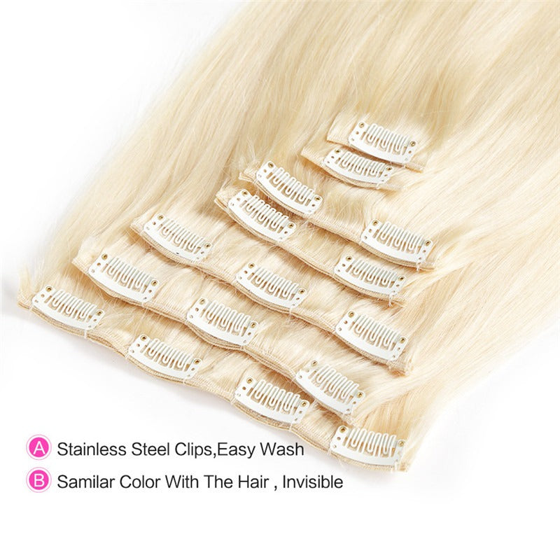 613 Color Straight 120g Human Hair 10PCS Clip In Hair Extentions For Women 10~30 Inch