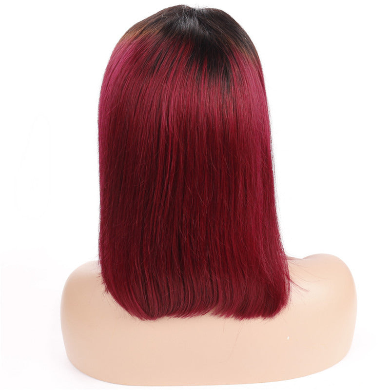 Straight Bob Lace Front Wig 1B/99J Color Wigs 150% Density Virgin Human Hair Wig