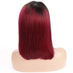 Straight Bob Lace Front Wig 1B/99J Color Wigs 150% Density Virgin Human Hair Wig
