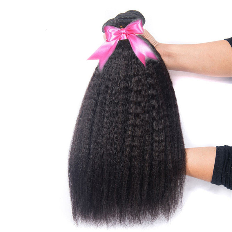 3 Bundles Natural Hair Afro Kinky Straight Hair With 360 Lace Frontal With Natural Hairline