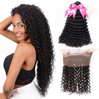3 Bundles Human Hair With Natural Hairline 360 Lace Frontal Deep Wave