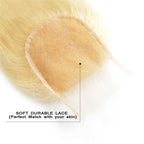 613 4x4 Lace Closure Straight Blond Color Light Brown Lace Hand Tied Human Hair Bleached Knots