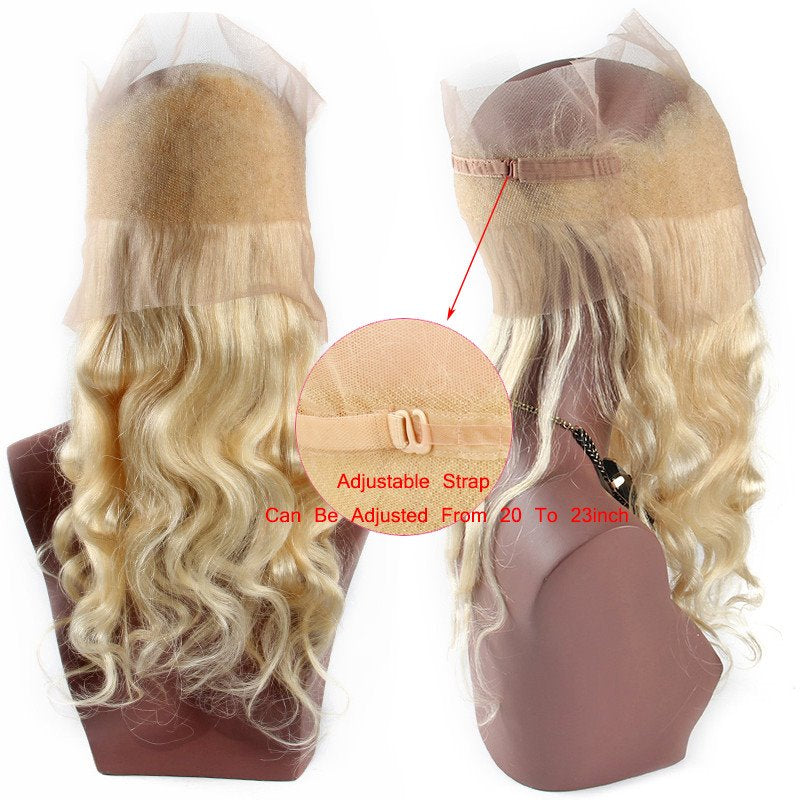 613 Body Wave 360 Frontal Blond Color Human Hair Pre Plucked Hairline Hand Tied