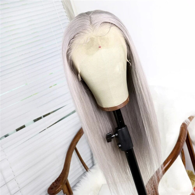Grey color Lace Front Wig Natural Headline Bleached Knots Can Be Permed No Chemical Processing
