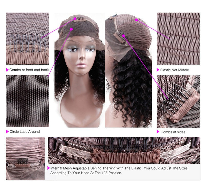 Curly Deep Wave Lace Front Wig Average Size Transparent Lace Plucked Hairline