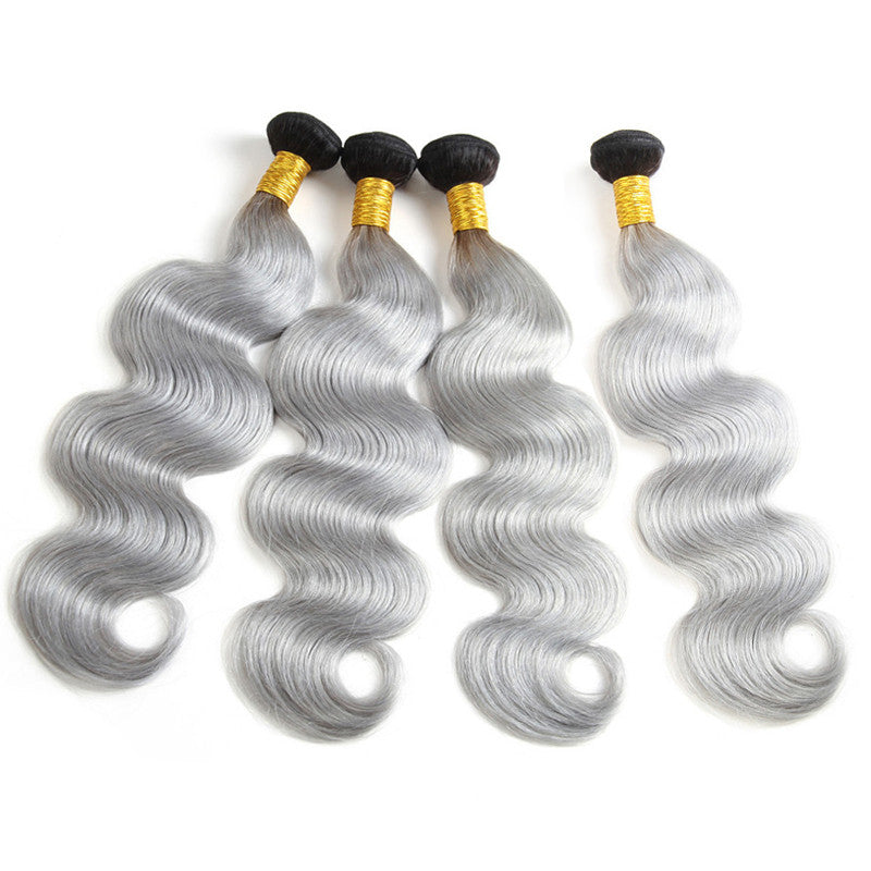 4 Bundles 1B-Pink/1B-Gray Dye Pink Hair Color Girl Human Hair Ombre Hair Braiding Hair Gray Hair