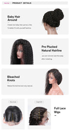 Full Lace Wig Kinky Curly Bleached Knots Natural Color Natural Headline No Chemical Processing