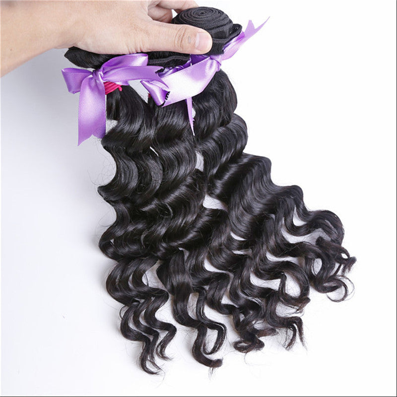 3 Bundles Natural Wave Natural Color Hair With 360 Lace Frontal Wavy Hair