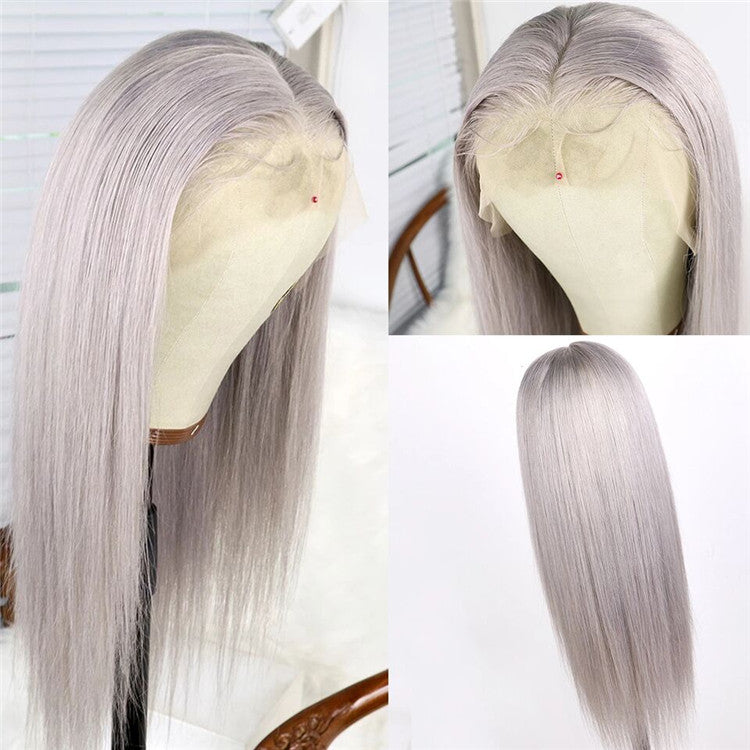Grey color Lace Front Wig Natural Headline Bleached Knots Can Be Permed No Chemical Processing