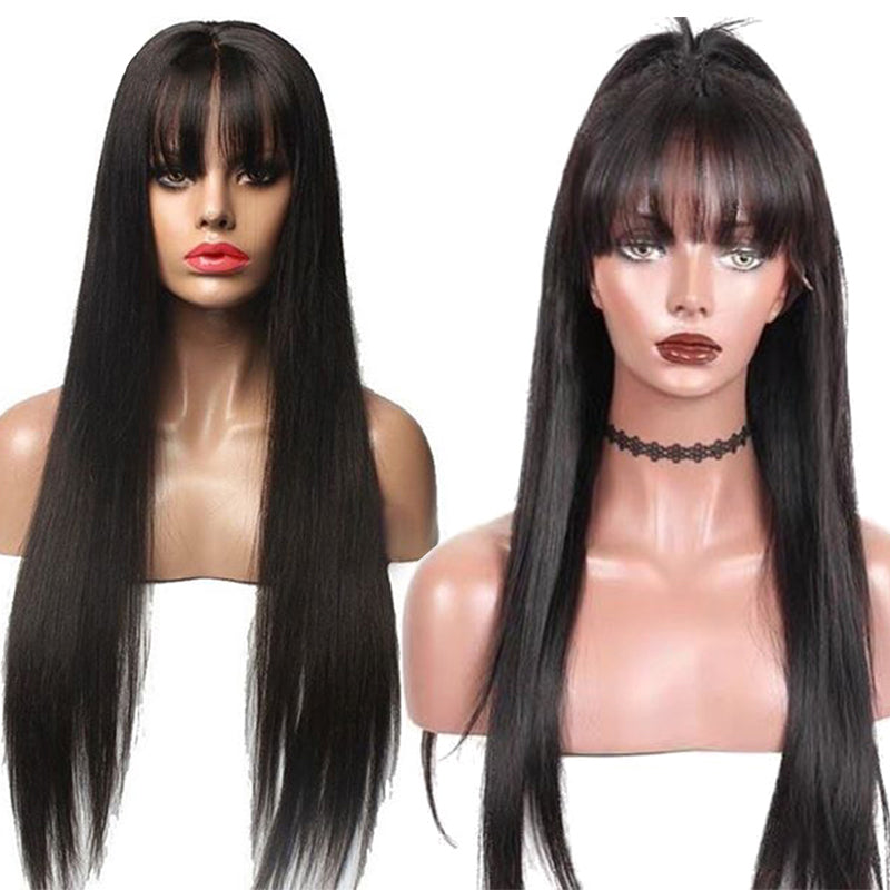 MerryHair Transparent Lace Wig Glueless Lace Front Wig With Bangs Straight 150 180 Density Human Hair Wig