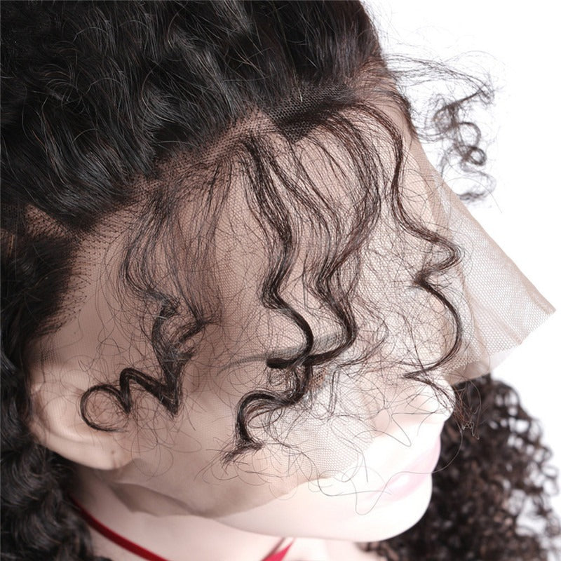 Kinky Curly 360 Lace Front Wig 150% Density Natural Headline Can Be Permed Human Hair Natural Color