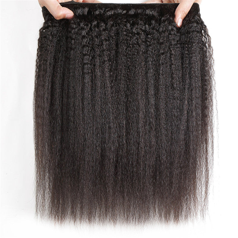 3 Bundles Natural Hair Afro Kinky Straight Hair With 360 Lace Frontal With Natural Hairline