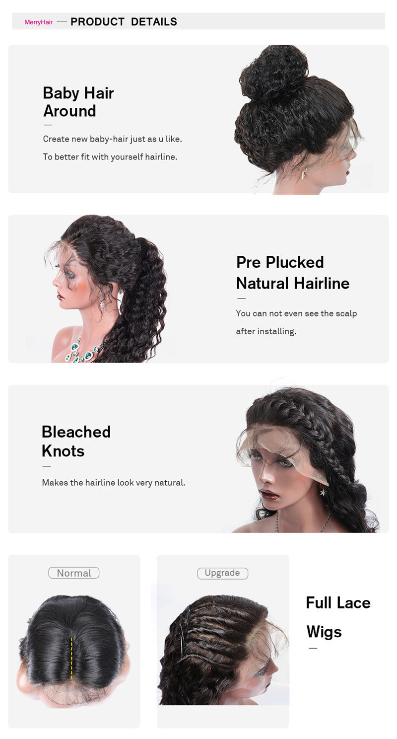 Merry Hair No Tangle Transparent Lace Full Lace Wig 100% Human Hair Wig Deep Curl With Swiss Lace