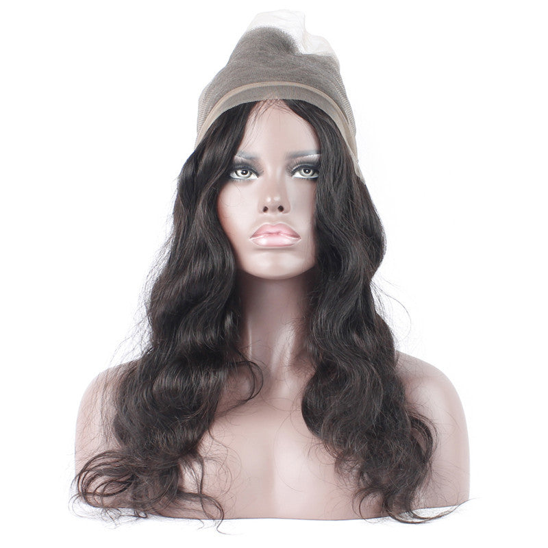 2 Bundles Virgin Hair BodyWave Natural Color With 360 Lace Frontal Natural Hairline