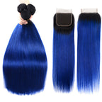 3 Bundles Human Hair Weave Ombre Hair Color Straight Hair Weft With Lace Closure