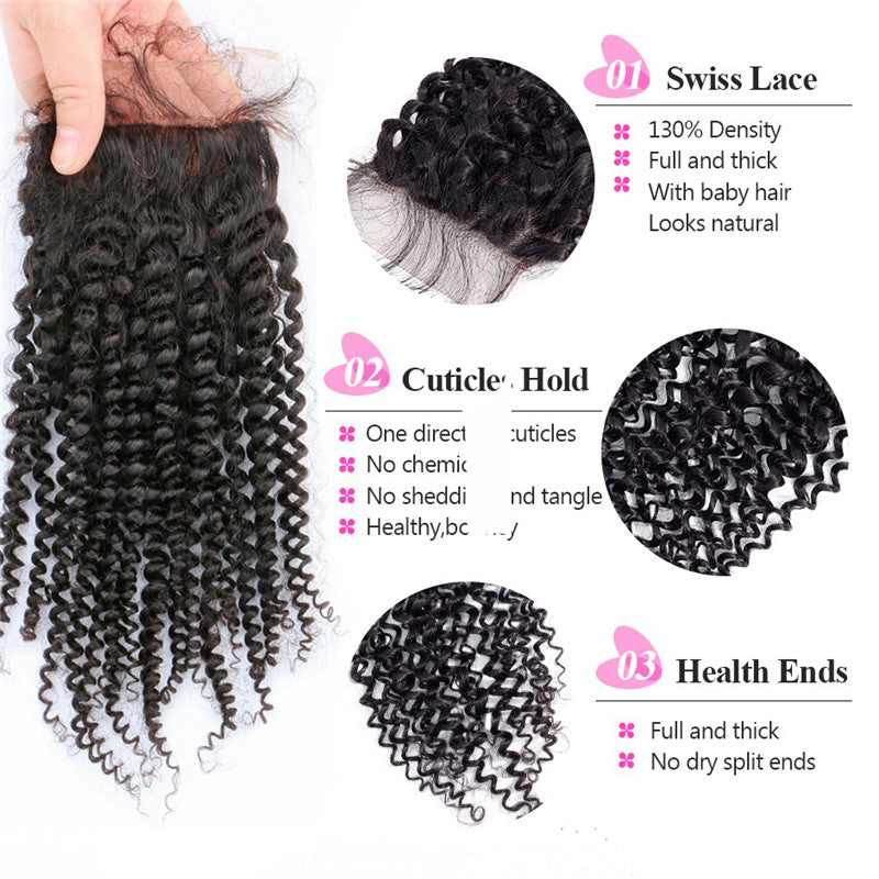Kinky Curly 4x4 Silk Base Lace Closure Baby Hair Bleached Knots Hand Tied Pre Plucked Hairline