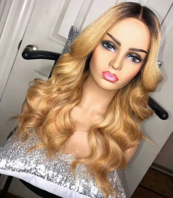 Color Full Lace Wig BodyWave 1B/#27 Ombre Color For Women Long Virgin Hair