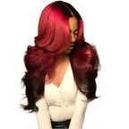 Body Wave Color Lace Front Wig 1B_Red Average Size No Chemical Processing Can Be Permed Pre Plucked Hairline