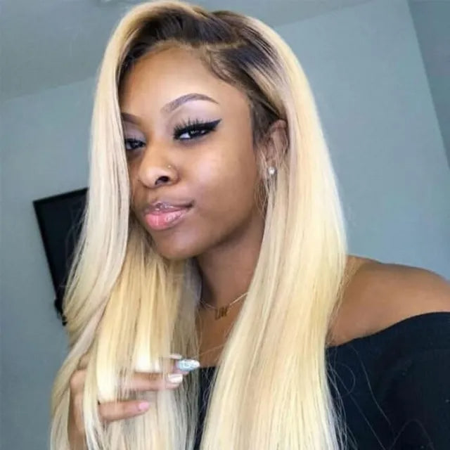Color Full Lace Wig Straight 1B 613 Ombre Color Glueless 130% Density Black Blonde Color Wigs