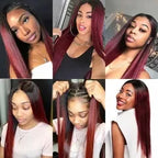 Color Lace Front Wigs 1B_99J Straight Unprocessed Human Hair  Ombre Color Wigs Wholesale For Black Women