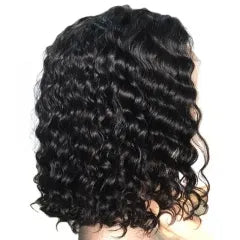 Deep Curly 150_ Density Bob Lace Front Wig Side Part Natural Color  Pre Plucked Hairline