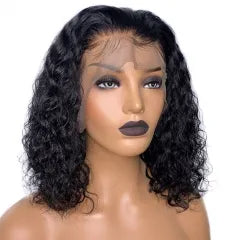 Deep Curly 150_ Density Bob Lace Front Wig Side Part Natural Color  Pre Plucked Hairline