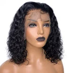 Deep Curly 150_ Density Bob Lace Front Wig Side Part Natural Color  Pre Plucked Hairline