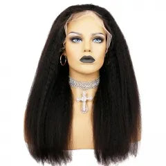 Human Hair PrePlucked Remy Glueless Kinky Straight Wig 4x4 Closure Wig