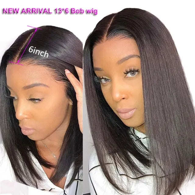 New Arrival 13_6 Straight 150_ Density Bob Lace Front Wig  Middle Part Natural Color Pre Plucked Hairline With Baby Hair