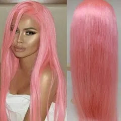 Pink Color Full Lace Wig Straight Glueless 130% Density 100% Human Wigs Full Lace Wig