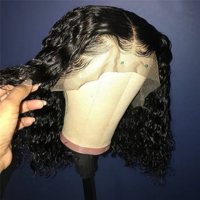 Short Bob Wigs With Middle Part Lace Front Wigs Deep Cruly Human Hair Bob Wigs For African American