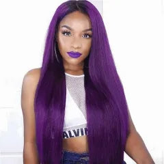 Straight 1B_Purple Color Lace Front Wig Bleached Knots Suitable Dying Colors With Baby Hair Pre Plucked Hairline