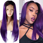 Straight 1B_Purple Color Lace Front Wig Bleached Knots Suitable Dying Colors With Baby Hair Pre Plucked Hairline