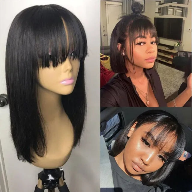 Straight 150% Density Bob Lace Front Wig Free Part Natural Color Pre Plucked Hairline