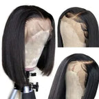 Straight 150_ Density Bob Lace Front Wig Natural Color  Pre Plucked Hairline