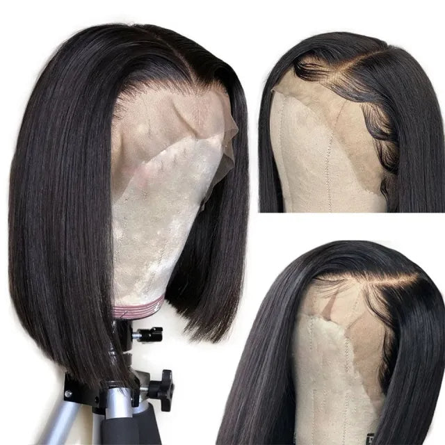 Straight 150% Density Bob Lace Front Wig Natural Color Pre Plucked Hairline
