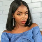 Straight 150_ Density Bob Lace Front Wig Natural Color  Pre Plucked Hairline