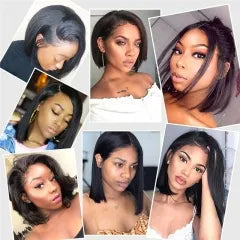Straight 150_ Density Bob Lace Front Wig Natural Color  Pre Plucked Hairline