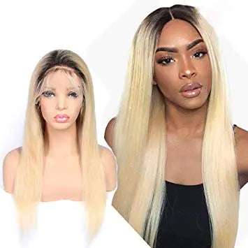 Straight 1B_613 Root Lace Front Wig Remy Hair Average Size Pre Plucked Hairline No Shedding No Tangle