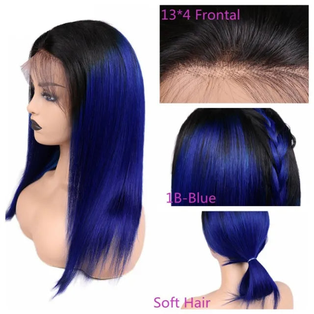 Straight 1B Navy Blue Root Lace Front Wig Average Size Suitable Dying Colors Natural Headline No Shedding No Tangle