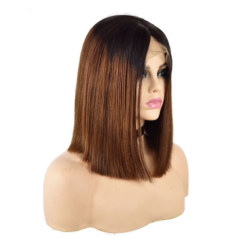 Straight Bob Lace Front Wig 1b/30# Color Wigs 150% Density Human Hair Wig